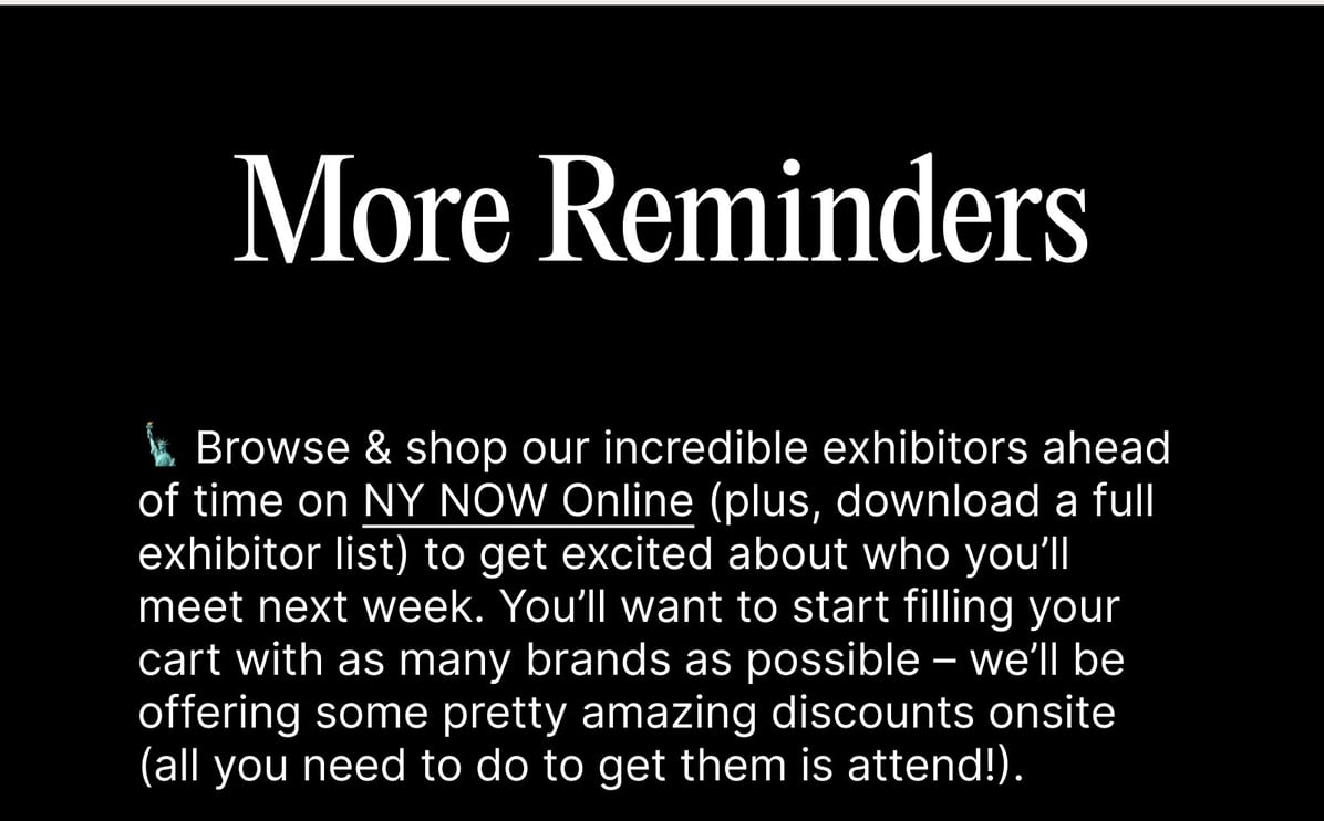 Show Reminders: Browse and shop exhibiting brands on NY NOW Online