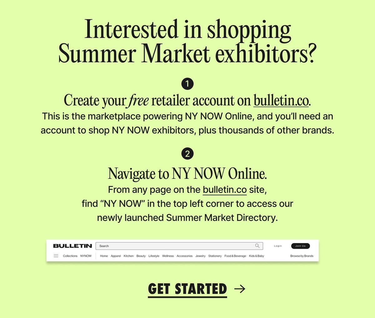 Shop Summer Market exhibitors by creating your free retailer account on Bulletin