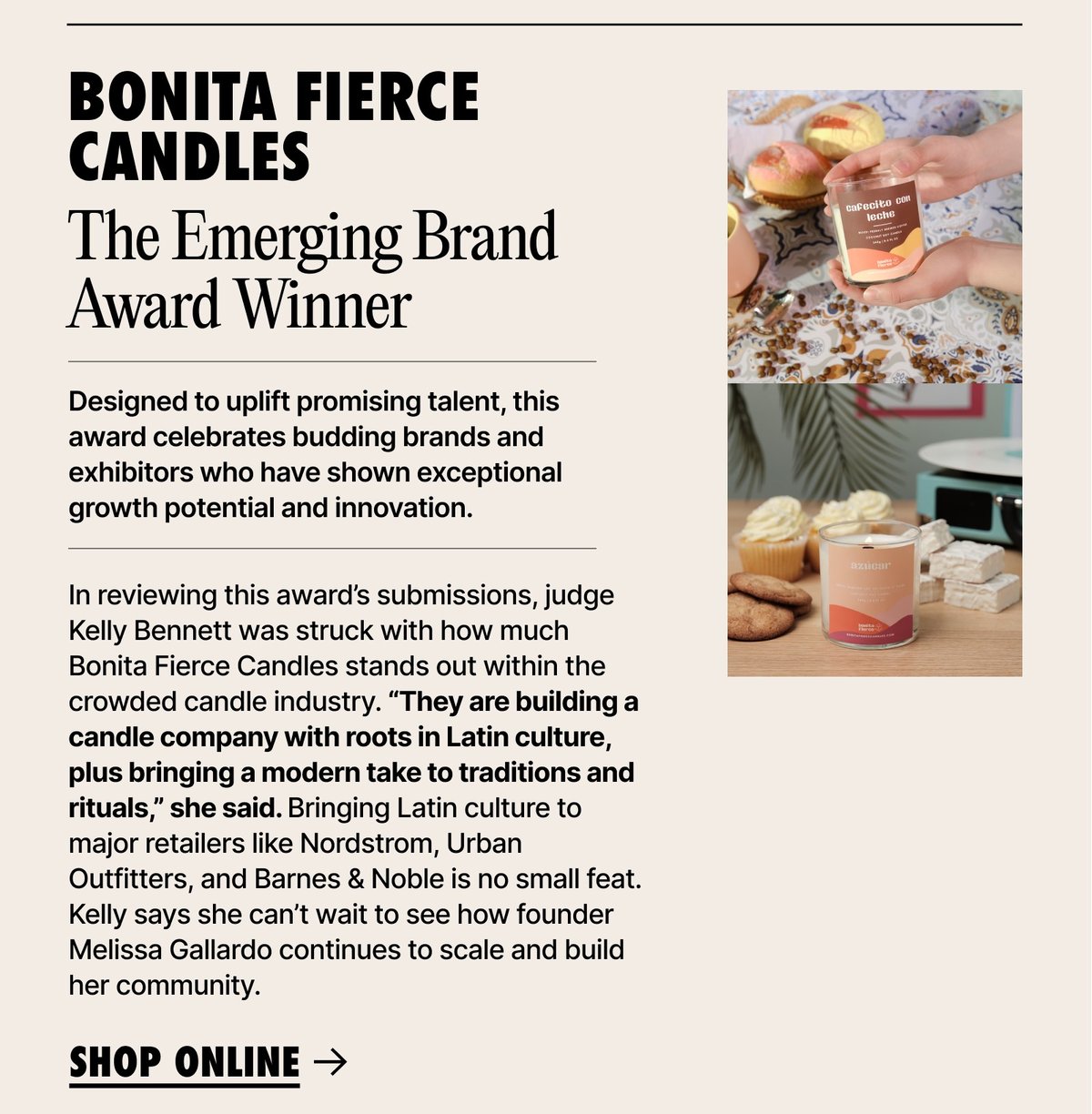 The Emerging Brand Award Winner: Bonita Fierce Candles